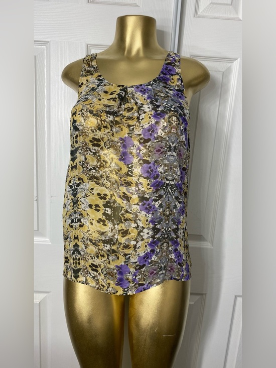 Broadway & Brame Tops - 💯Silk Floral Print Sleeveless Camisole in Yellow and Purple